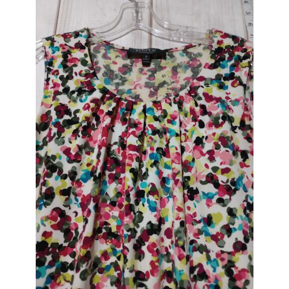 Kasper Blouse Womens Small Sleeveless Pleated Mesh Overlay Vibrant‎ Top - Picture 2 of 8